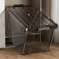Récipients de stockage modernes en plastique gris transparent de grande taille Boîte de rangement de jouets avec roues et couvercle Rectangle Injection PP