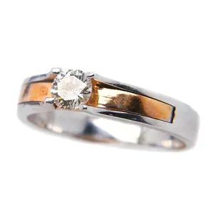 新产品18k白金电镀男人戒指时尚圆形钻石戒指