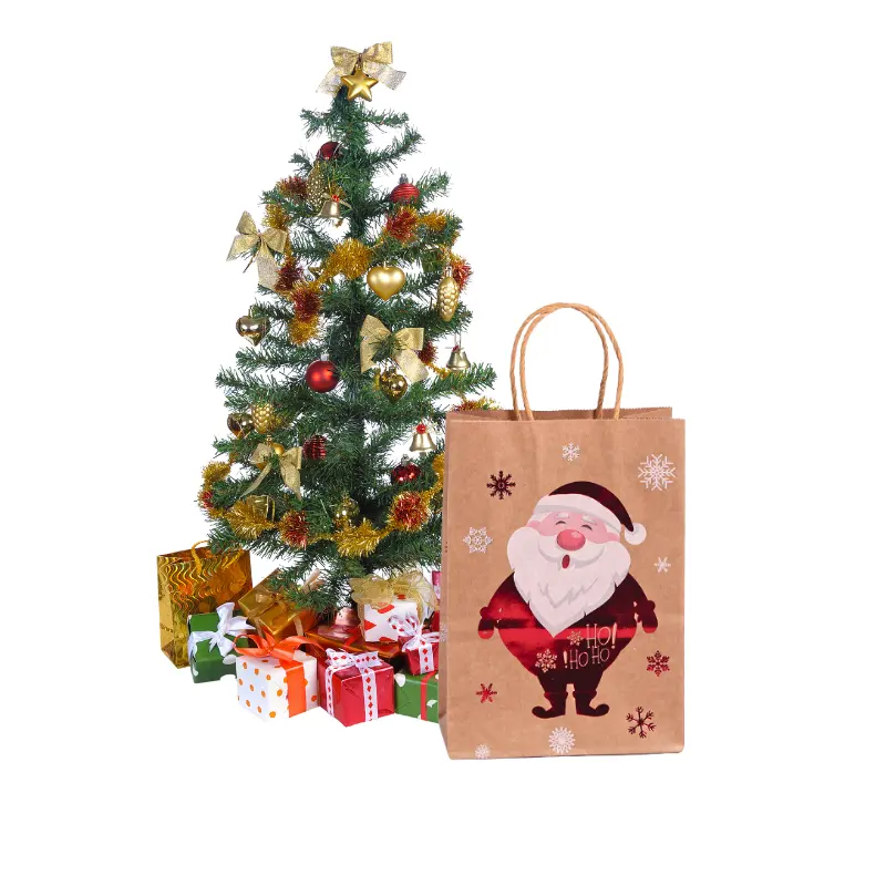 जियानयी क्रिसमस गाढ़ा और टिकाऊ कस्टम लोगो प्रिंटिंग फूड टेक अवे हैंड क्राफ्ट पेपर बैग मिल्क टी पैकिंग पेपर बैग
