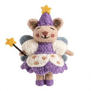 Ornement de souris féerique en feutre de laine écologique fait main, robe violette, décoration de Noël traditionnelle - Product Image 2