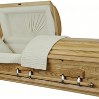 Ataúd de Estilo Americano de Madera de Fresno con Acabado Mate Color Ceniza Natural e Interior de Terciopelo Almendrado HYAC109A Directo de Fábrica