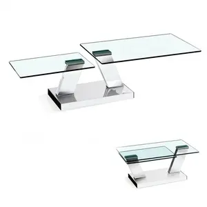 透明な長方形のスイベルガラストップステンレス鋼マットベース拡張可能なコーヒーテーブル