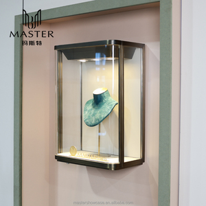 Exposição de vidro curvo personalizada Gabinete de exibição de parede em aço inoxidável <span class=keywords><strong>Showcase</strong></span> LED Lockable Jewelry Wall <span class=keywords><strong>showcase</strong></span> - Product Image 1