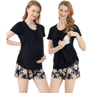 Ensemble de pyjamas de maternité pour femmes, manches courtes, vêtements de détente pour allaitement, viscose de bambou respirante, vêtements de nuit personnalisés en coton - Product Image 1
