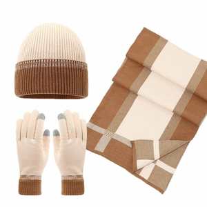 Men Women Three-Piece Suit Hat Gloves High Sensitivity Autumn Winter New Trendy Stitching Warm Stylish Beanie Hat Scarf Gloves - Product Image 1