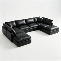 Ensemble de canapés modulaires en forme de U en cuir véritable noir de luxe minimaliste italien 7 places pour salon