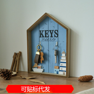 Porta Llaves de Estilo Mediterráneo, Organizador de Almacenamiento para Entrada, Montado en la Pared, con Forma de Casa de Madera Azul - Product Image 5