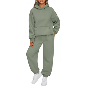 Conjunto Deportivo de Dos Piezas para Mujer, Estilo Europeo Americano, Otoño Invierno, Sudadera Informal con Capucha, 100% Algodón, Pantalones Regulares, Disponible en <span class=keywords><strong>Stock</strong></span> - Product Image 3