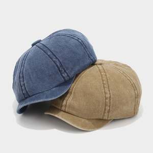 Nouveau Chapeau Gavroche en Coton Lavé Printemps 2025 pour Femme et Homme, Béret Britannique Vintage Couleur Unie 8 Panneaux - Product Image 2