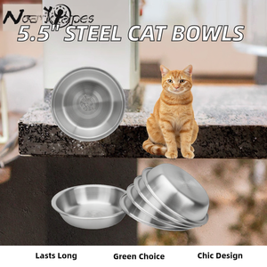 Mangkuk kucing 5.5 inci, ramah lingkungan, piring makanan kucing lebar dangkal 304 makanan baja tahan karat portabel & bergaya - Product Image 3