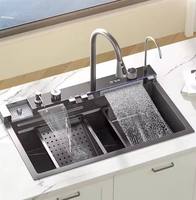 Évier de cuisine moderne en acier inoxydable 304 de qualité supérieure, design rectangulaire, cuve unique, surface nano, robinet inclus - Vente chaude