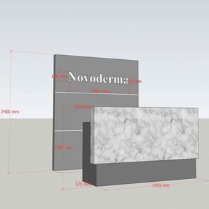 Mostrador de Recepción Moderno, Pequeño, Verde, con Logotipo Gris, <span class=keywords><strong>Fotos</strong></span> de Tienda Blancas, Económico y Elegante para Gimnasio - Product Image 4