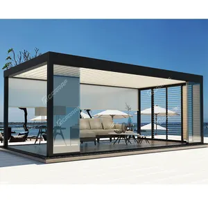 Pavilion plegable de aluminio impermeable para exteriores, persiana eléctrica personalizada para techo