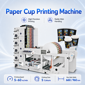 Machine d'impression de gobelets en papier 5 couleurs, imprimante flexo pour gobelets 660-950 mm, haute vitesse 5-60 m/min, séchage IR haute précision - Product Image 1