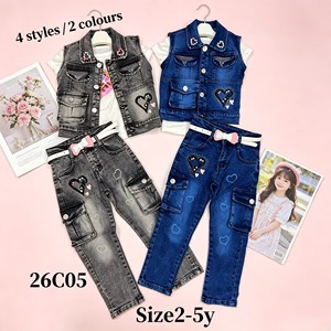 Set <span class=keywords><strong>di</strong></span> 3 Pezzi in Denim per Bambine YQ356 da 11,5 Dollari: Gilet Senza Maniche, T-Shirt a Maniche Corte, Jeans Skinny con Strass - Product Image 4