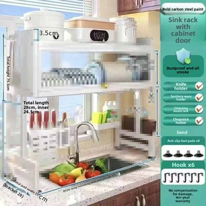 Étagère de rangement multifonctionnelle anti-poussière pour évier de cuisine avec égouttoir pour <span class=keywords><strong>vaisselle</strong></span> - Product Image 3