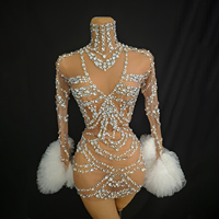 Robe mini tutu transparente en maille ornée de strass et de cristaux, sexy, de haute qualité, pour femmes, style Drag Queen, pour concours et uniformes de danse de groupe, direct usine