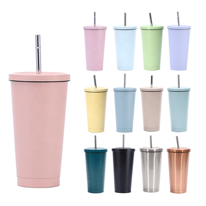 Moderno minimalista 304 in acciaio inox a bocca larga Thermos riutilizzabile dritto tazza isolante coperchio paglia per vino o caffè ragazze - Product Image 1
