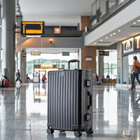 Valise de luxe avec cadre en aluminium de haute qualité avec couvercle ouvert Chariot rechargeable Bagage à main durable