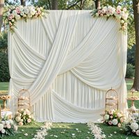 Tirai Latar Belakang Warna Ivory 10x12 kaki untuk Pernikahan, Pesta, Ulang Tahun, dan Foto, 2 Panel Tirai Poliester Bebas Kerut 5x12 kaki