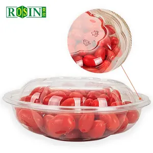 Cuenco de plástico transparente para fruta y ensalada, cuenco redondo desechable para comida, 18OZ