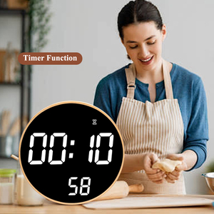 Reloj <span class=keywords><strong>de</strong></span> Pared LED Moderno para Decoración del Hogar, Creativo, Redondo, Silencioso, con Bambú Digital, 2 Alarmas, Temporizador, Temperatura, Calendario - Product Image 6