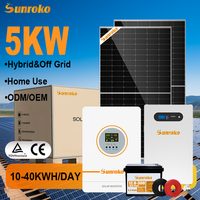 Système solaire hybride hors réseau Sunroko Pv 3000W 5Kw 6Kw 8000W 10Kva 10Kw Kit complet de système d'énergie solaire domestique