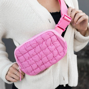 Tas sabuk Puffer untuk wanita, tas pinggang olahraga untuk lari, tas pinggang ritsleting berlapis - Product Image 2