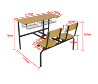 Ensemble bureau et chaise double moderne et économique avec 2 tiroirs, bureau d'étude réglable pour l'école, la salle de classe, le bureau à domicile