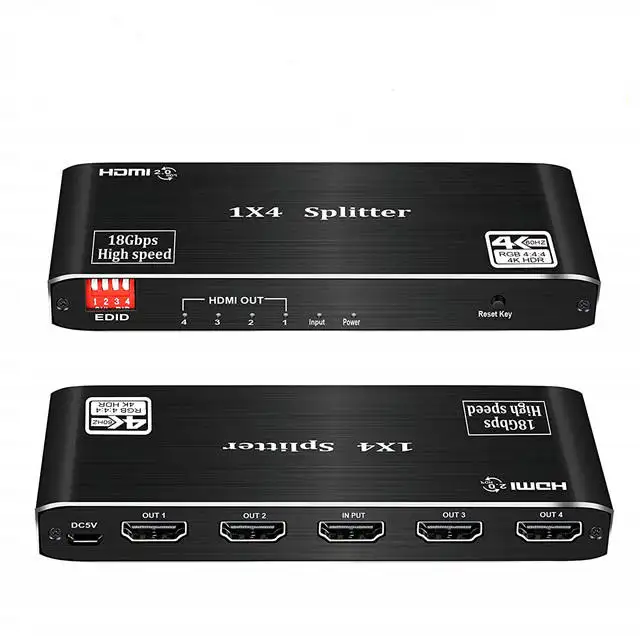 Sy 1X4 Hdmi Splitter, 4K 60Hz 1 In 4 Uit Hdmi Splitter Audio Video Distributeur Box Ondersteuning Volledig Ultra Hd