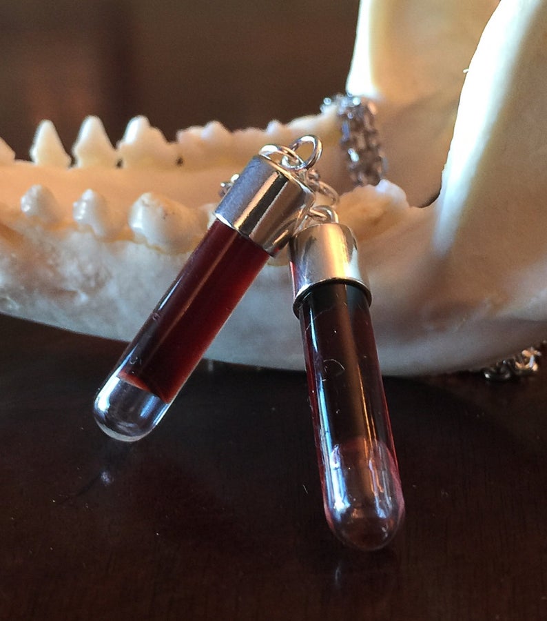 Blood Glass Fake Blood Vial Necklace Dracula's Bride, Victorian