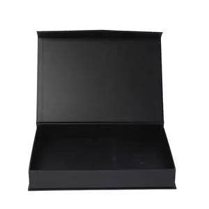 Caja de regalo de lino y cartón, cierre magnético de papel con textura de lujo negra