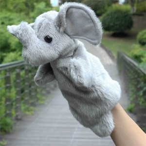 Marioneta <span class=keywords><strong>de</strong></span> elefante <span class=keywords><strong>de</strong></span> peluche rosa con colmillos marrón oscuro, pelo corto gris claro y terciopelo gris oscuro - Product Image 6
