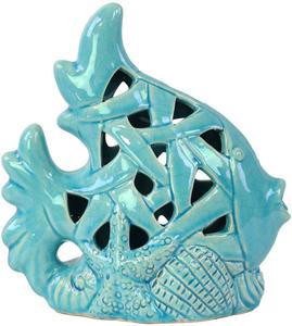 Gốm Cá Bức Tượng Gốm Cá Bức Tượng Với Thiết Kế Đục Lỗ Trên Cơ Sở Rong Biển, Bóng Bầu Trời Xanh - Product Image 1