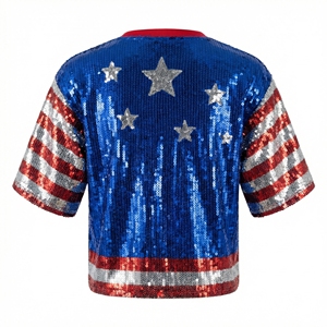 <strong>Sequin</strong> <strong>Crop</strong> <strong>Top</strong> Red <strong>White</strong> &amp; Blue Sparkle for Independence Day - Product Image 2