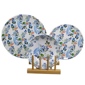 ชุดอาหารเมลามีนลายดอกไม้ฤดูใบไม้ผลิฤดูร้อน 12 ชิ้น จานและชามสีขาว - Product Image 2