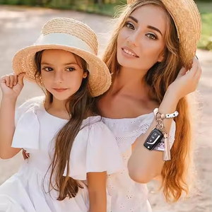 Silicone Beaded <b>Bracelet</b> Keychain Wristlet Key Ring Bangle Chains <b>for</b> <b>Women</b> with <b>Leather</b> Tassel - Product Image 5