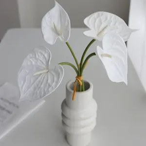 Real Touch Artificial Flowers Pure White Color PU Anthurium For Event Decor