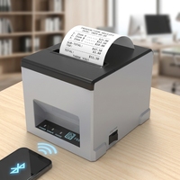 Nueva impresora térmica de recibos de escritorio negra de 80 mm con Bluetooth, Wi-Fi y LAN para supermercados.
