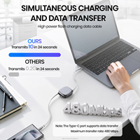 Kabel Data USB Tipe C Pengisian Daya Super Cepat PD 240W 3-Tingkat Panjang 1M Kabel Charger Retractable untuk Laptop Ponsel OEM Custom
