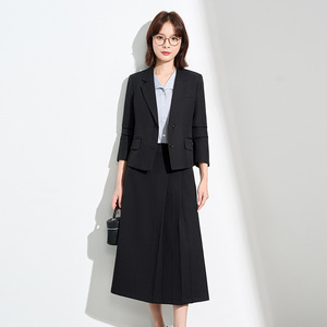 Gray Women's Suit Set Two Piece Skirt Formal Wear Professional Office Workwear Anti Wrinkle Solid Color Woven Polyester - Product Image 2