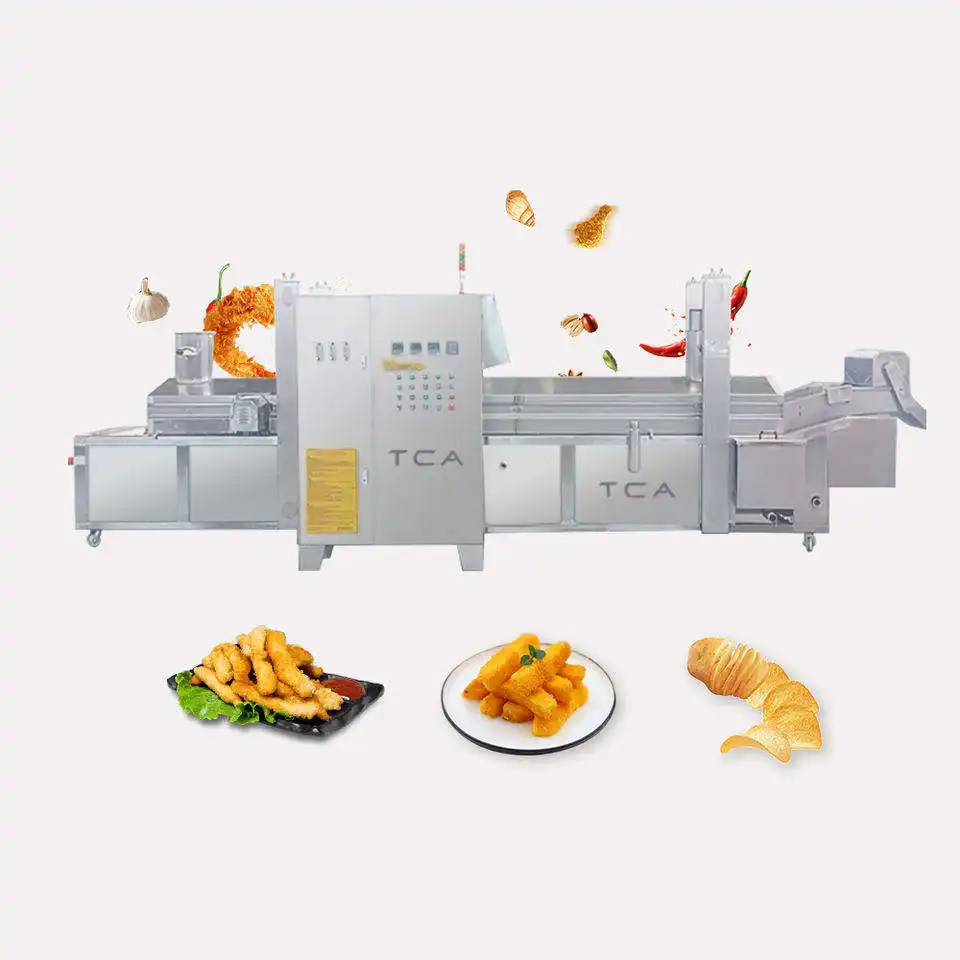 Endüstriyel konveyör büyük Nugget balık kızartma hattı tavuk fıstık fritöz makinesi sürekli fritöz makinesi