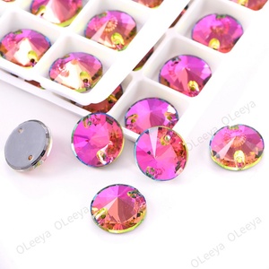 Oleeya Factory Wholesale <b>Top</b> Quality 5A Bevel Round Rivoli Glass <b>Crystal</b> AB Sew on Rhinestones With 2 Holes for Clothing DIY - Product Image 5