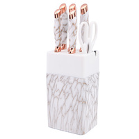 7 pièces ensemble de couteaux de cuisine multifonctionnel en acier inoxydable avec porte-couteau couteaux à fruits pour couper ensemble blanc