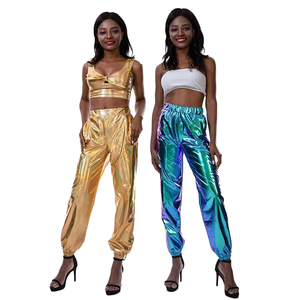 Nuova Tendenza 2024: <span class=keywords><strong>Pantaloni</strong></span> Larghi da <span class=keywords><strong>Donna</strong></span> Stile Hip-Hop, Colore Metallizzato Lucido, Abbigliamento Streetwear per Feste Estive - Product Image 1