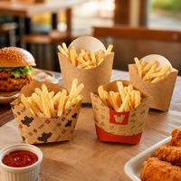 Barquette alimentaire jetable en papier kraft sans pliage, imprimée sur mesure, résistante à l'huile, pour frites, poulet, pop-corn, emballage à emporter