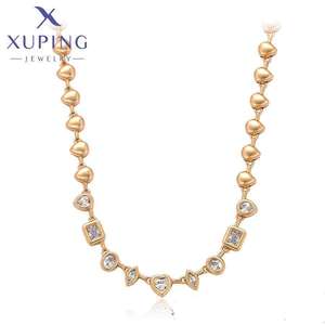XUPING Collar de Cadena con Cuentas de Corazón de 6MM y Circonitas, Chapado en Oro de 18K, Acero Inoxidable, Joyería Minimalista - Product Image 1