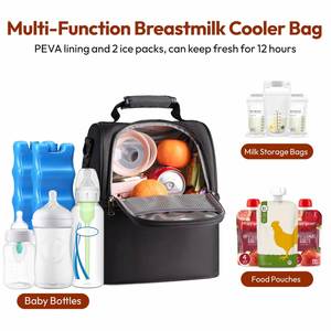 Sac isotherme avec 2 blocs réfrigérants, sac pour tire-lait avec compartiment isotherme, capacité de 6 biberons, sac de voyage double couche pour lait maternel, biberon pour bébé - Product Image 2