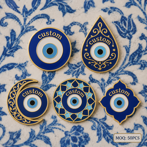 Spilla in metallo smaltata personalizzata all'ingrosso con Occhio Turco, distintivo souvenir di viaggio della cultura <span class=keywords><strong>turca</strong></span>, amuleto tradizionale - Product Image 1
