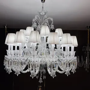 Lustre de cristal luxuoso com 24 luzes, tecido branco e rosa, lâmpada de sombra para sala de estar, hotel, quarto, casa, decoração, lustre